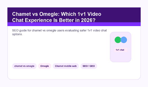 Chamet vs Omegle: Which 1v1 Video Chat Experience Is Better in 2026? hero graphic for chamet vs omegle.