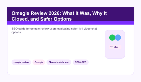 Omegle Review 2026: What It Was, Why It Closed, and Safer Options hero graphic for omegle review.